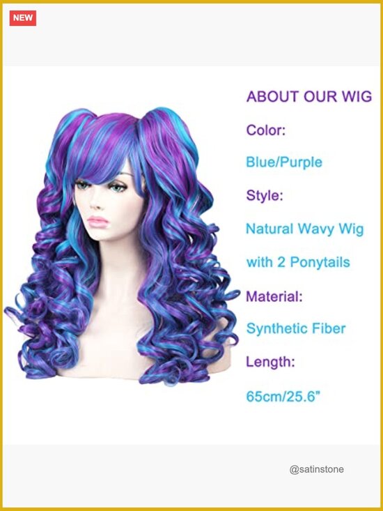 Long Curly Cosplay Wig with 2 Detachable Ponytails, Heat Resistant main image 2